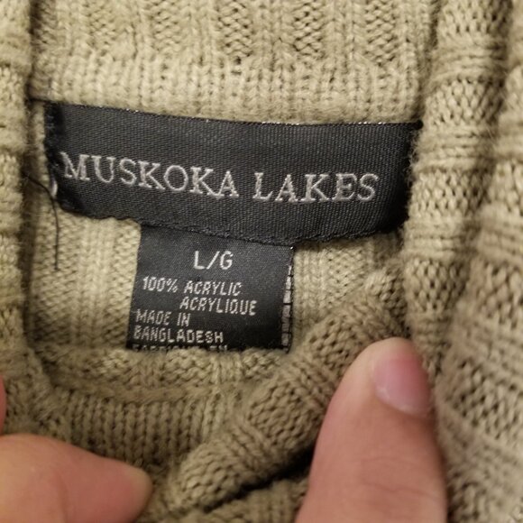 Vintage Tan Thick Knit Turtle Neck Sweater Large Muskoka Lake Heavy knit Unisex - Picture 5 of 9